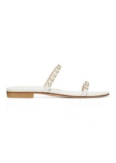 Stuart Weitzman Ameliese Pearl Flat Sandals, White Leather, Size: 7 Medium