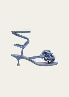 Stuart Weitzman Belize Denim Flower Ankle-Strap Sandals