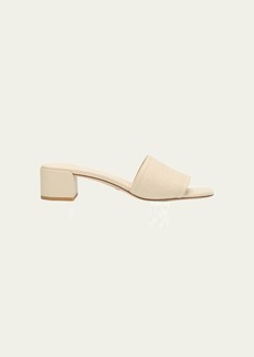 Stuart Weitzman Cayman Linen Block-Heel Mule Sandals