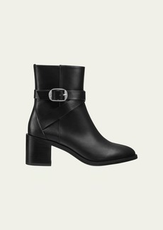 Stuart Weitzman Esme Leather Buckle Zip Booties