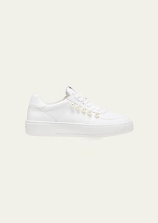 Stuart Weitzman Leather Pearly Stud Low-Top Sneakers