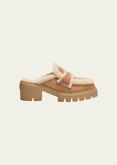 Stuart Weitzman Lennox Suede Shearling Loafer Mules