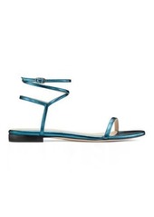Stuart Weitzman Merinda Flat Flat Sandals, Peacock Dark Turquoise Metallic Leather, Size: 5 Medium