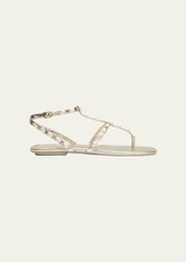 Stuart Weitzman Pearlita Stud Metallic T-Strap Sandals