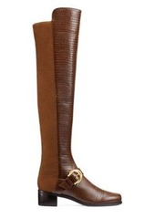 Stuart Weitzman Reserve Buckle Over-The-Knee Boots, Coffee Brown Embossed Leather, Size: 5 Medium