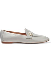 Stuart Weitzman Woman Payson Faux Pearl-embellished Leather Loafers Light Gray