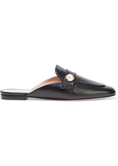 Stuart Weitzman Woman Payson Faux Pearl-embellished Leather Slippers Black