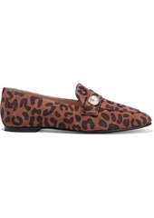Stuart Weitzman Woman Payson Faux Pearl-embellished Leopard-print Suede Loafers Animal Print