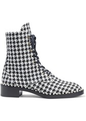 Stuart Weitzman Woman Sondra Faux Pearl-embellished Houndstooth Canvas Combat Boots White