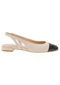 Stuart Weitzman White Slingback with Contrasting Toe in Smooth Leather Woman