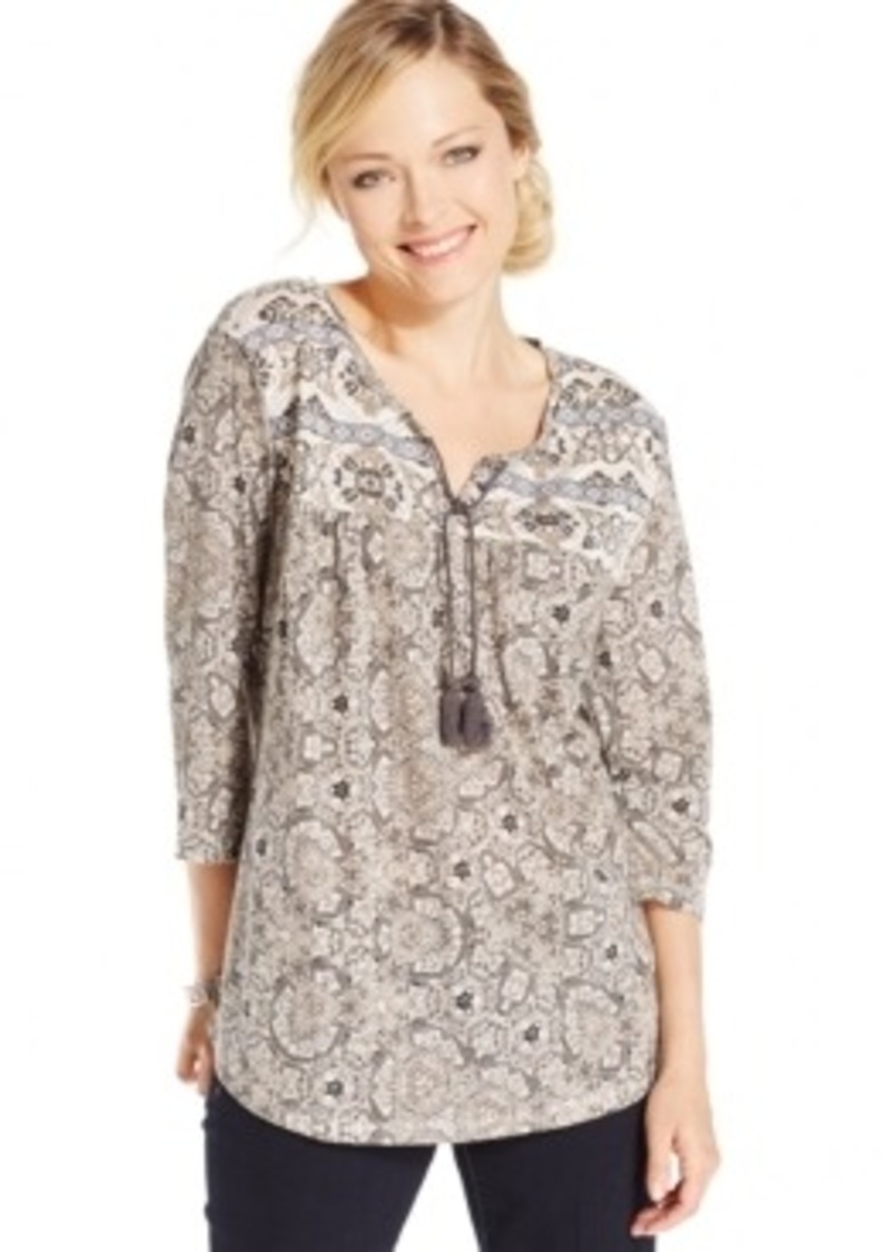 Style&co. Style & Co. Tassel Printed Peasant Blouse, Only at Macy's | Tops