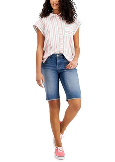 Style&co. Womens Linen Striped Button-Down Top
