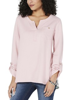 Style&co. Womens Mixed Media Ruffled Sweatshirt