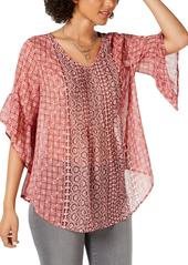 Style&co. Womens Pintuck Sheer Peasant Top