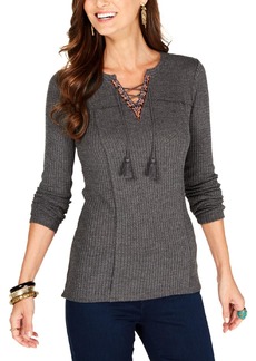 Style&co. Womens Thermal Lace-Up Thermal Top