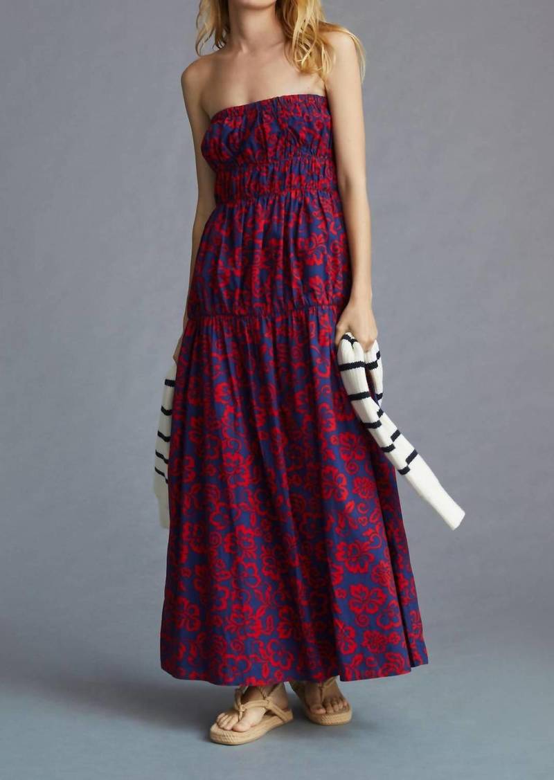 Sundry Floral Strapless Maxi Dress In Navy/red Floral