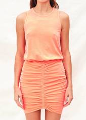 Sundry Racerback Ruched Dress In Neon Coral