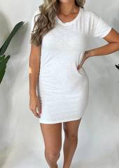Sundry Shirred Tee Shirt Dress In White