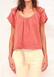 Sundry Short Sleeve Ruffle Top In Punch