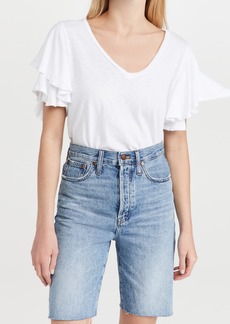 SUNDRY Double Ruffle V Neck Tee