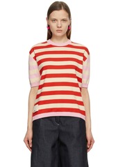 Sunnei Off-White & Red Stripe Classic Short Sleeve Sweater