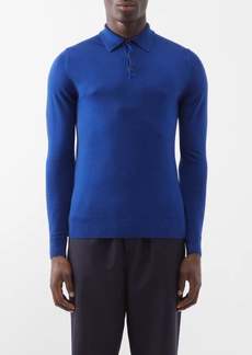 Sunspel - Long-sleeved Merino Polo Shirt - Mens - Dark Blue