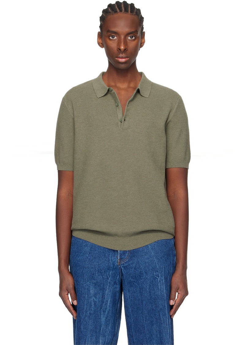 Sunspel Khaki Three-Button Polo