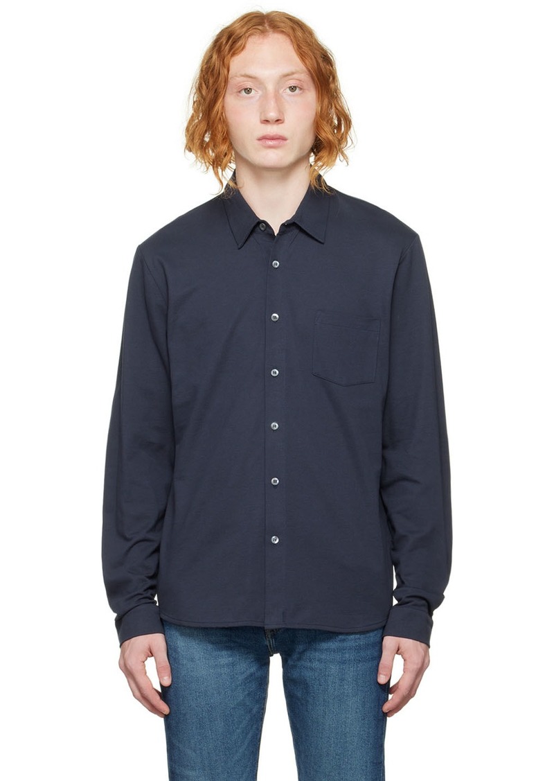 Sunspel Navy Buttoned Shirt