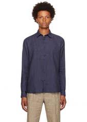 Sunspel Navy Spread Collar Shirt