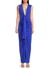 Susana Monaco Plunging Ruched Knot Maxi Dress