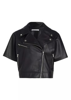 Susana Monaco Short-Sleeve Faux Leather Moto Jacket