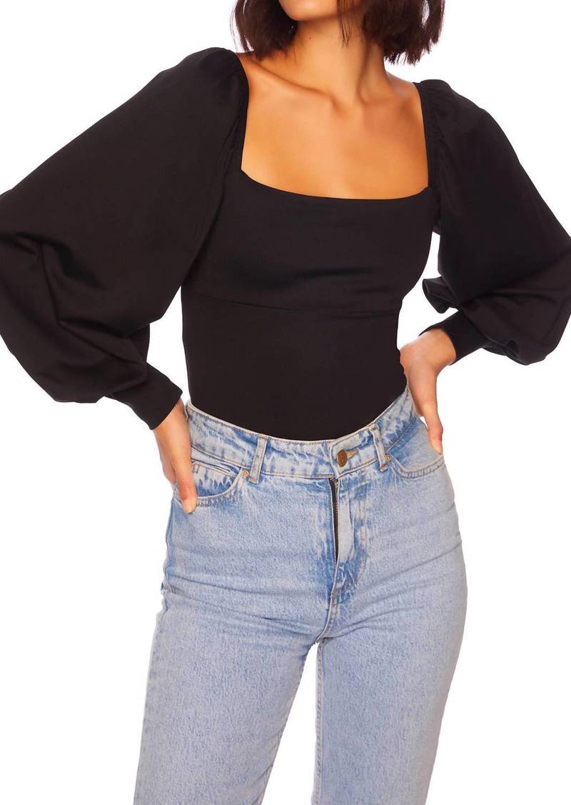 Susana Monaco Square Neck Gathered Sleeve Top In Black