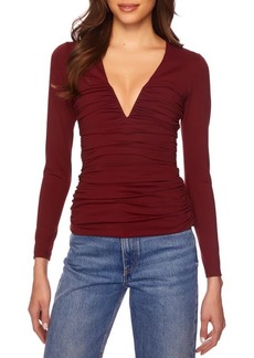 Susana Monaco Plunge Neck Ruched Stretch Jersey Top