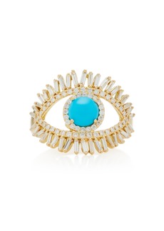 Suzanne Kalan - 18K Yellow Gold; White Diamond and Turquoise Evil Eye Ring - Blue - US 7 - Moda Operandi - Gifts For Her