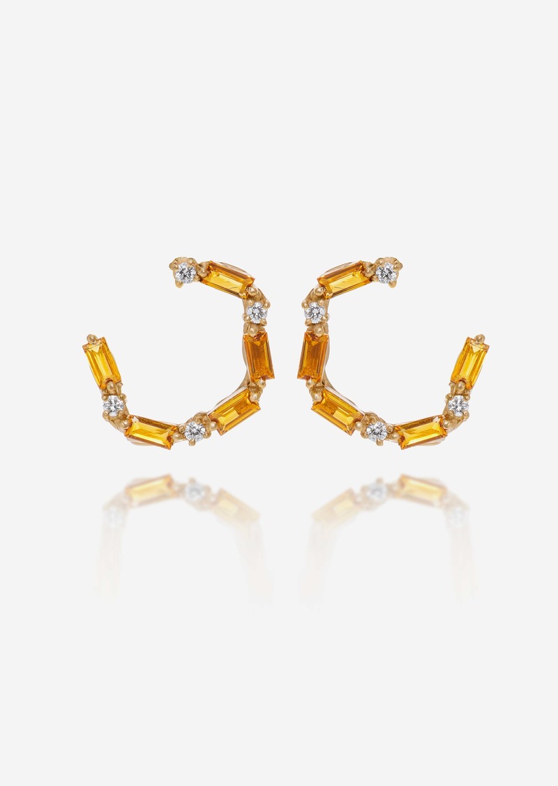 Suzanne Kalan 14K Yellow Gold, Diamond And Citrine Hoop Earrings Pe638-Ygct