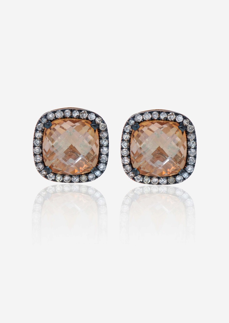 Suzanne Kalan 18K Rose Gold, Champagne Topaz and Diamond Stud Earrings