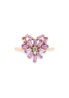 Suzanne Kalan 18K Rose Gold Fireworks Pink Sapphire & Diamond Heart Ring