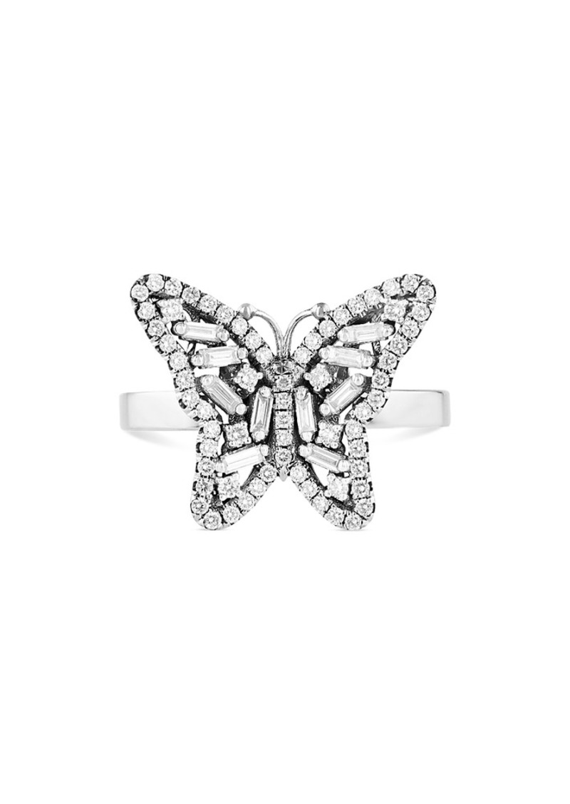 Suzanne Kalan 18K White Gold Fireworks Diamond Round Cut & Baguette Butterfly Ring