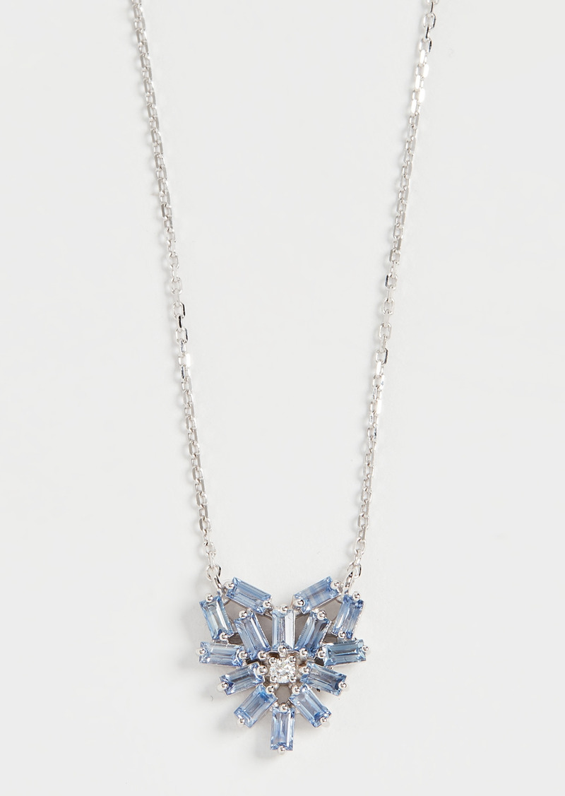 Suzanne Kalan 18k White Gold Fireworks Small Light Blue Sapphire Heart Necklace