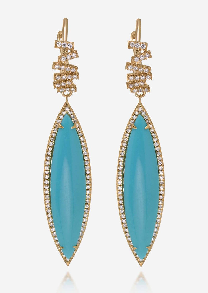 Suzanne Kalan 18K Yellow Gold, Diamond And Turquoise Drop Earrings