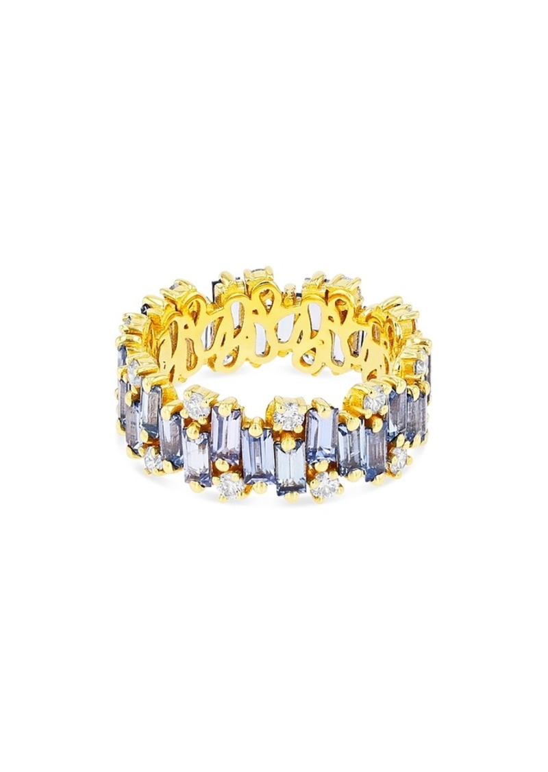 Suzanne Kalan 18K Yellow Gold Fireworks Blue Sapphire & Diamond Asymmetrical Band