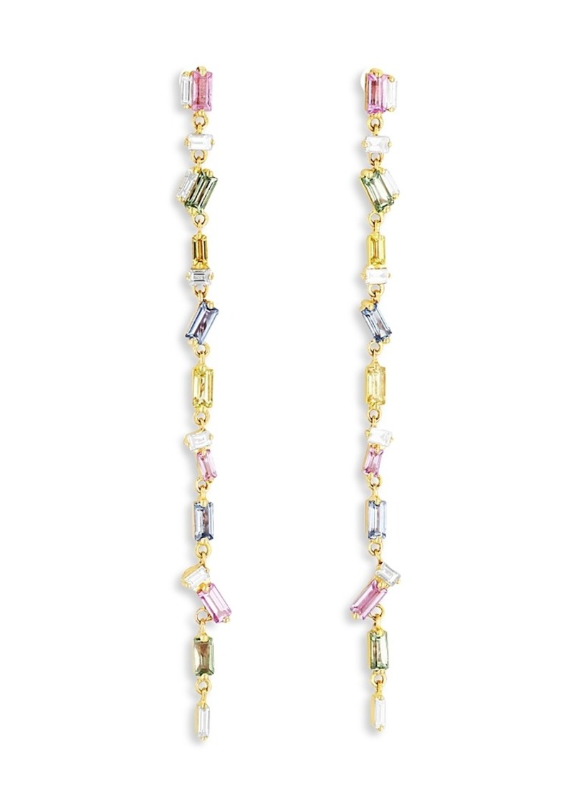 Suzanne Kalan 18K Yellow Gold Fireworks Rainbow Sapphire & Diamond Scattered Linear Drop Earrings