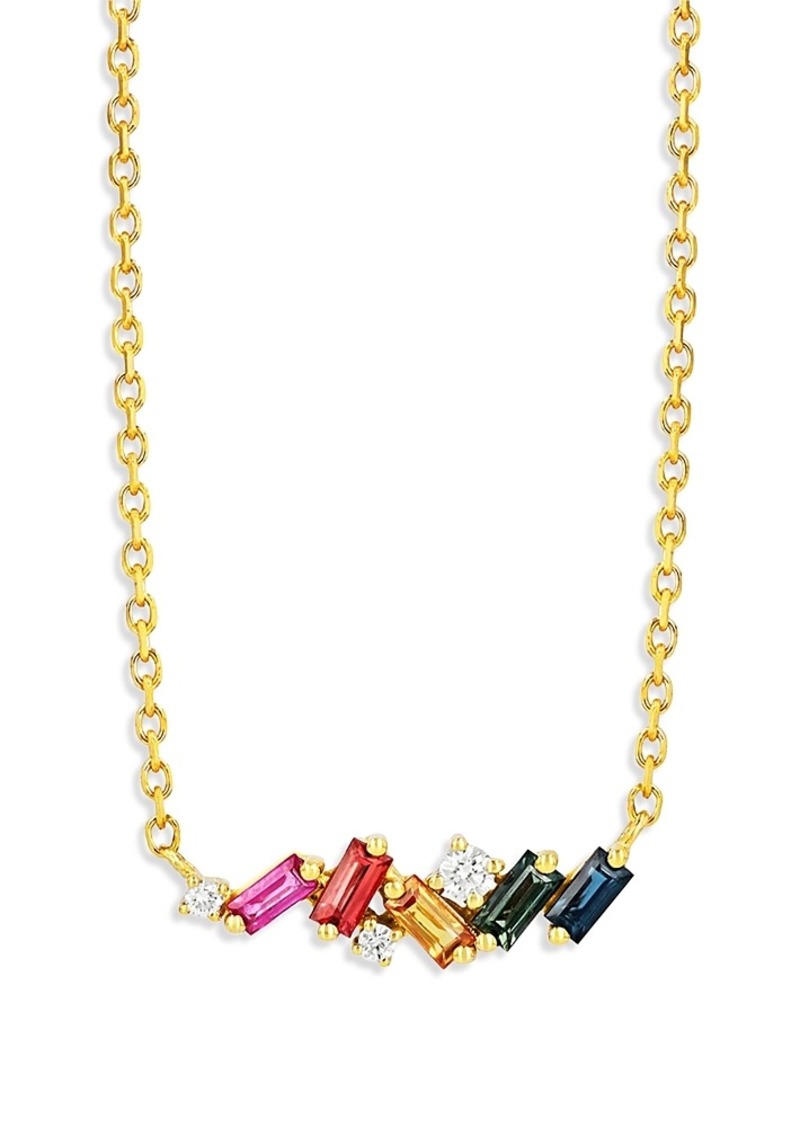 Suzanne Kalan 18K Yellow Gold Rainbow Sapphire & Diamond Mixed Mini Bar Necklace, 18L