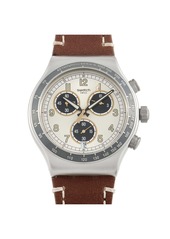 Swatch Rhum 40 mm Leather and Stainless Steel Watch YVS455