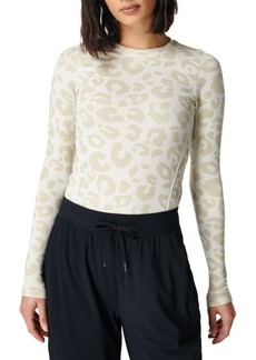 Sweaty Betty Glisten Seamless Long Sleeve Top in White Paint Leopard Jacquard at Nordstrom