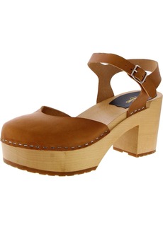 Swedish Hasbeens Krillan Womens Leather Ankle Strap Clogs