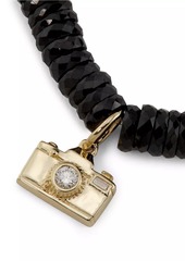 Sydney Evan 14K Yellow Gold, Black Spinel & 0.04 TCW Diamond Beaded Camera Charm Bracelet