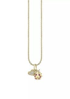 Sydney Evan Love & Luck 14K Yellow Gold, Ruby & 0.038 TCW Diamond Pendant Necklace