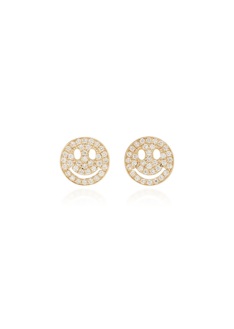 Sydney Evan - Pave Happy Face 14K Gold Diamond Stud Earrings - Gold - OS - Moda Operandi - Gifts For Her
