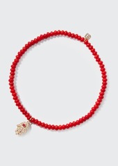 Sydney Evan 3mm Beaded Coral Bracelet with Diamond Hamsa Pendant